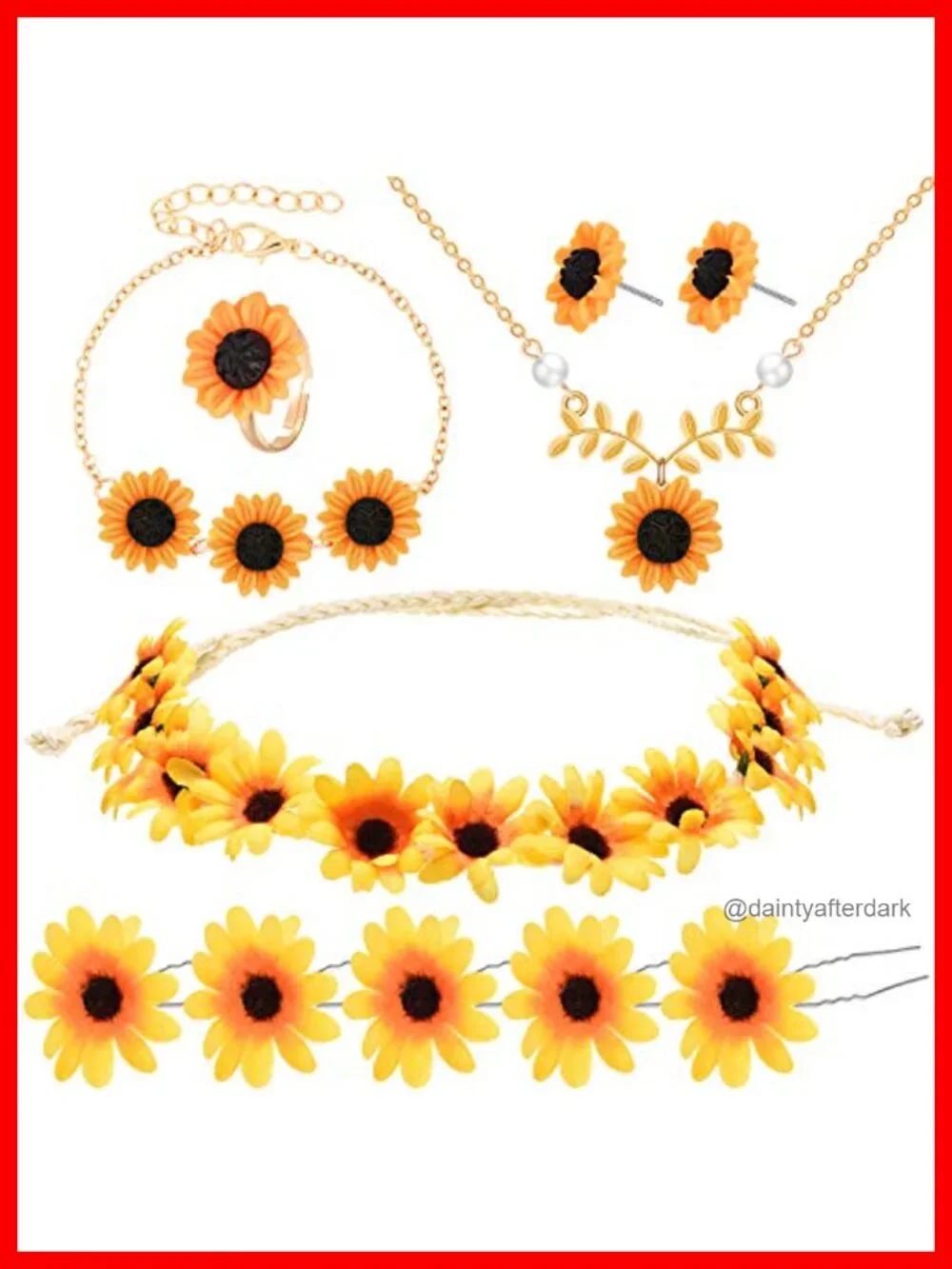 10 Pcs Sunflower Hair Accessories Set with Necklace Earrings Bracelet Ring